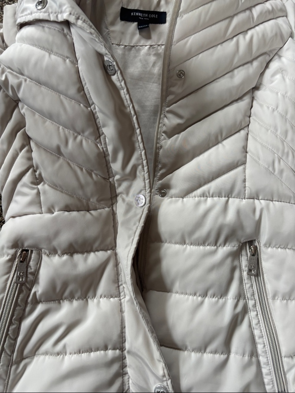 Kenneth Cole Women's Ivory Quilted Long Puffer Coat - Picture 5 of 5